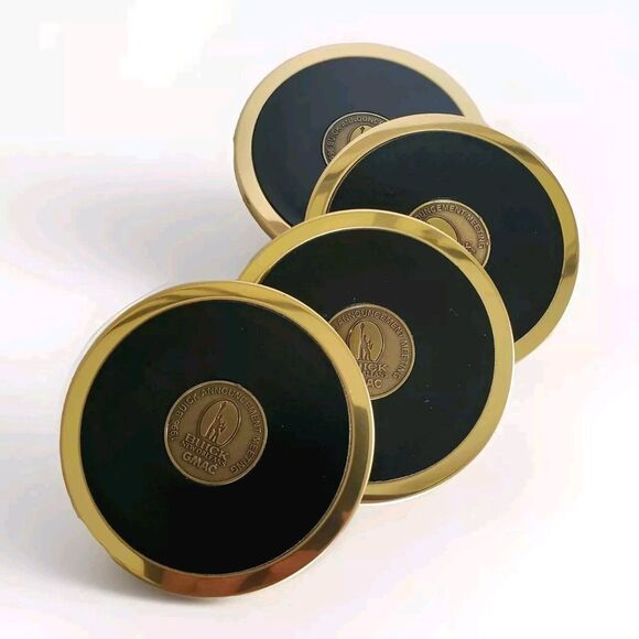 1996 Buick Brass/Leather Drink Coasters Barware Set Vtg Automobile Car Bar Decor - Picture 1 of 11